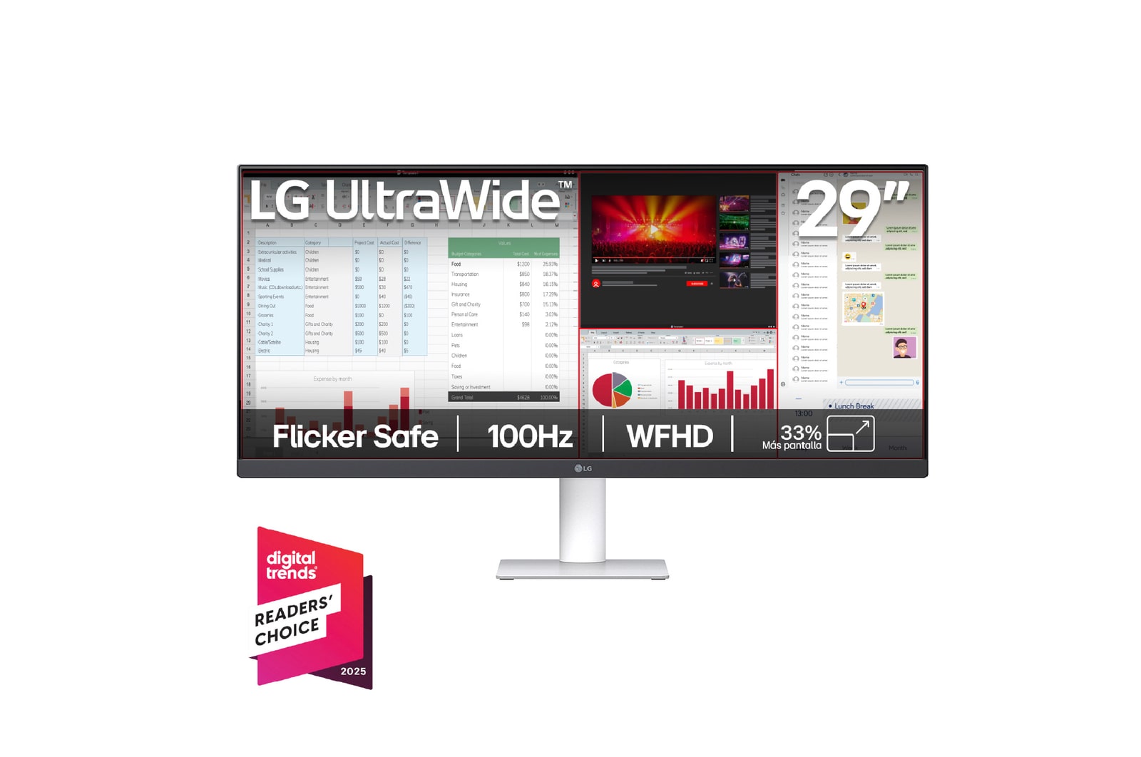 Vista frontal de Monitor LG UltraWide 29 pulgadas con USB-c Pantalla IPS WFHD 29U531A-W